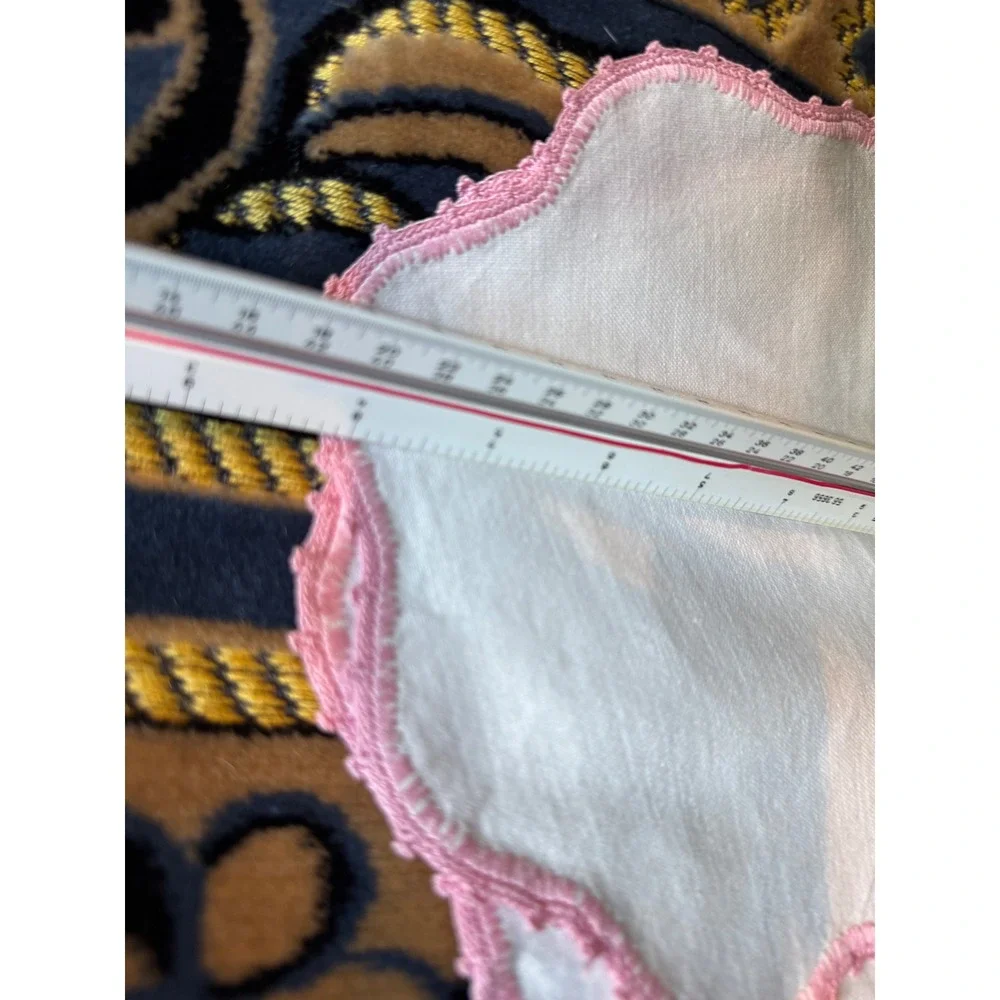 Vintage Linen Doilies Crochet Lace Edging Pastel Pink Blue Cream Set Cottagecore